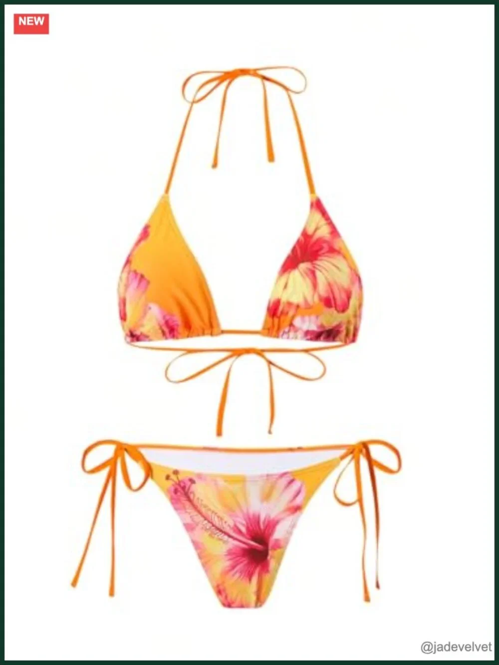 3 Piece Floral Halter Triangle Bikini Set with Mesh Cover Up Skirt